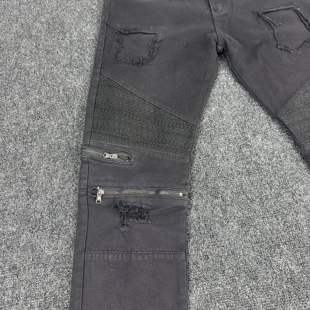 Waimea Mens Skinny Fit‎ Jeans Black Faded Knee Zipper Denim Pants Size 36